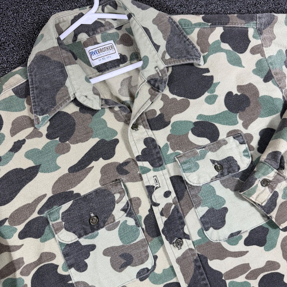 Vintage Five Brother Camo Flannel Shirt Men's XL Made in USA Camo Duck Hunting